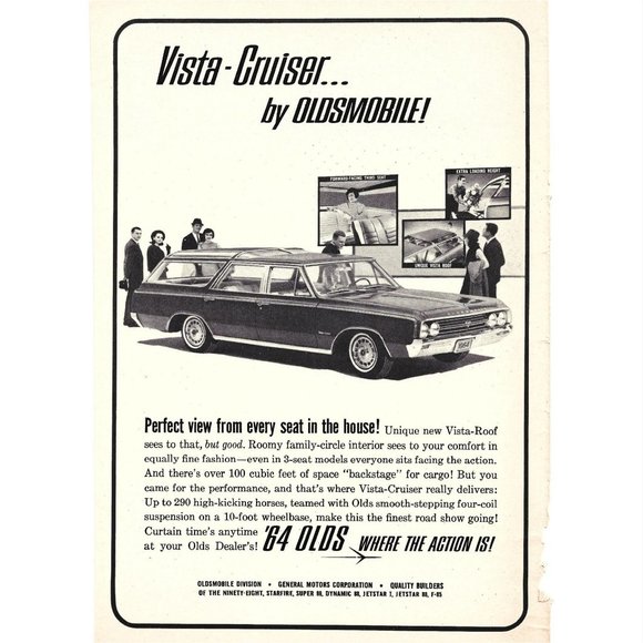 Vista Cruiser !964 Oldsmobile Station Wagon 1960s Vintage Print Ad 9 inch Tall - Picture 1 of 2